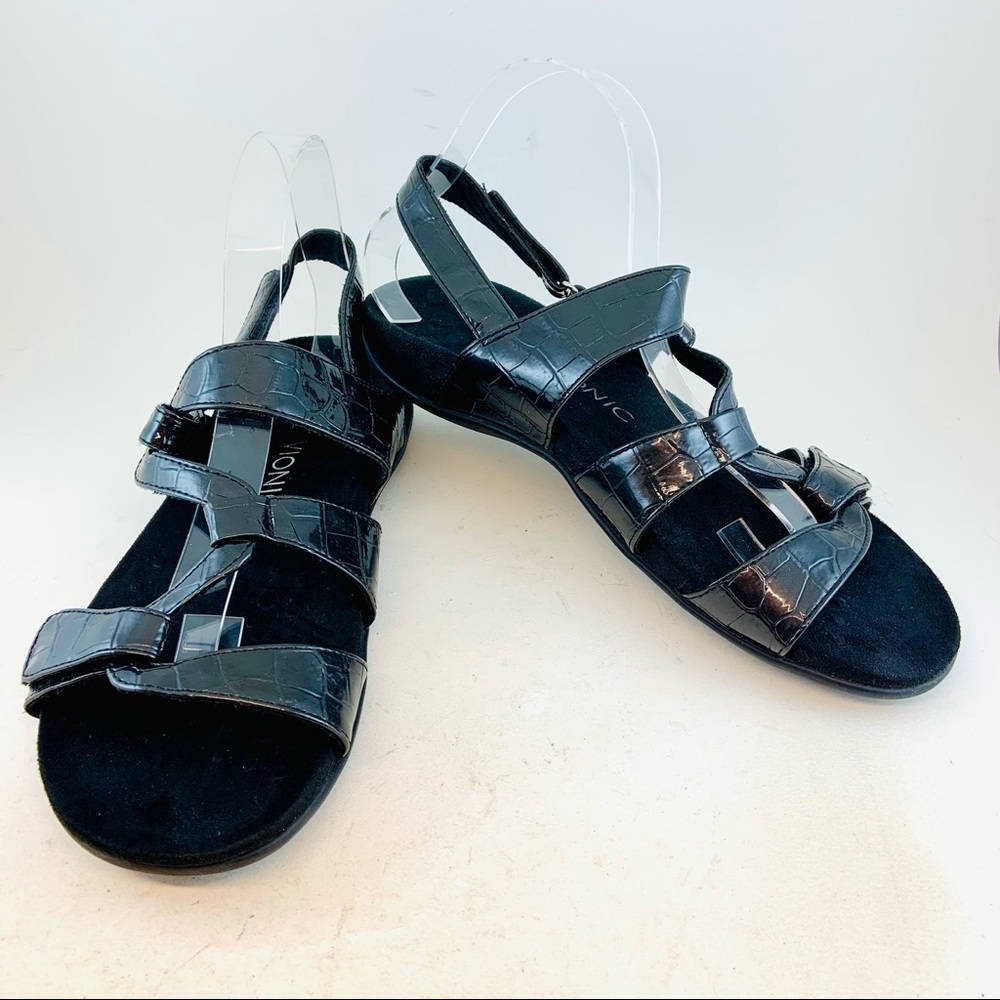 Vionic Black Faux Patent Vegan REST Paros Backstrap Adjustable Sandals size 9 41